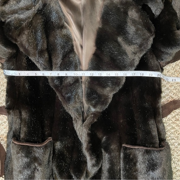 Vintage Style VI Dark Mink Faux Fur Coat with Brown  Suede Leather Fringe Belt - Picture 11 of 15